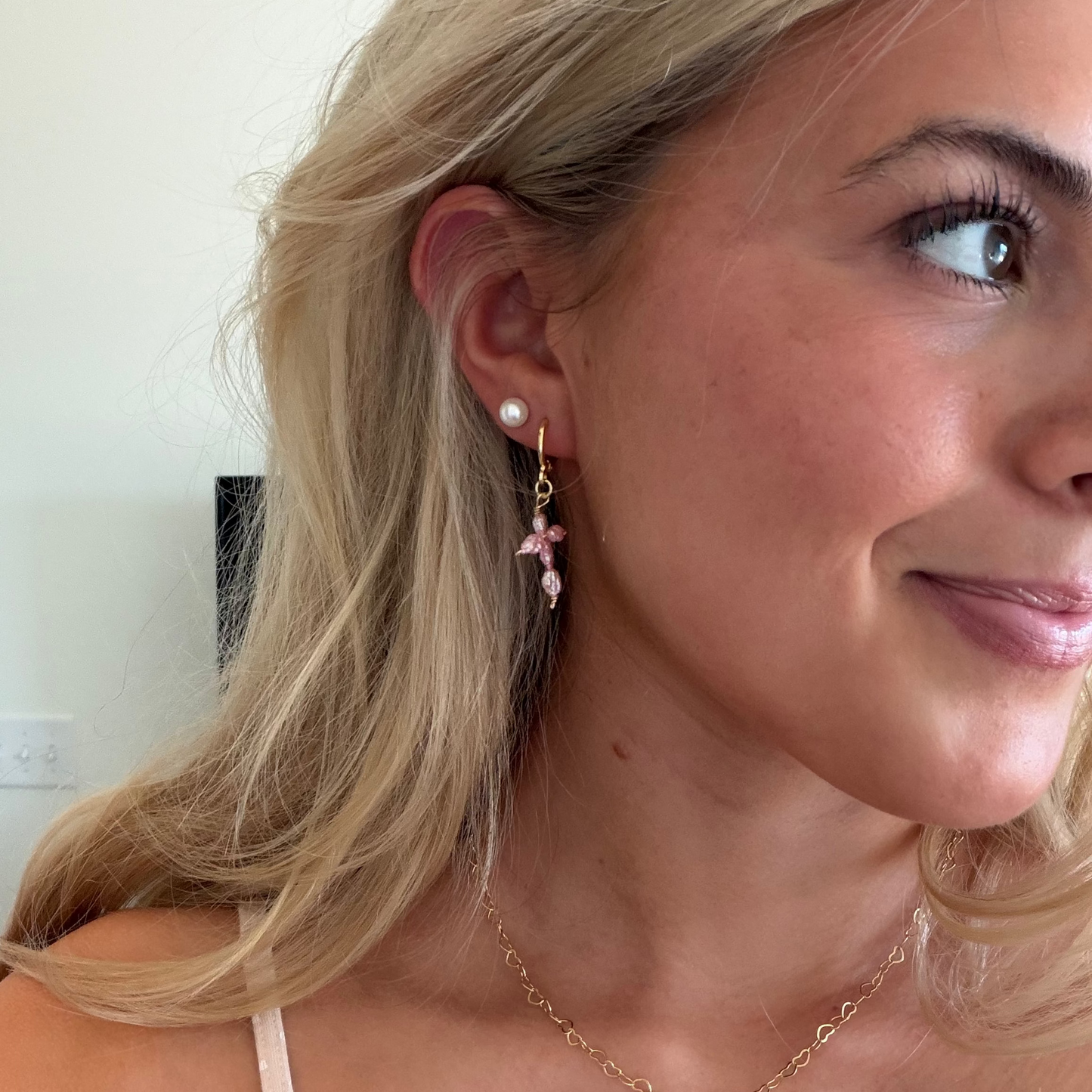 Pink Cross Earrings
