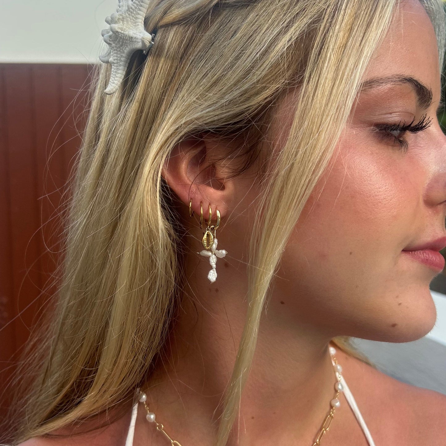 White Cross Earrings