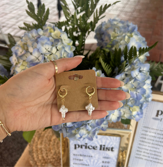 Pearl Cross Earrings