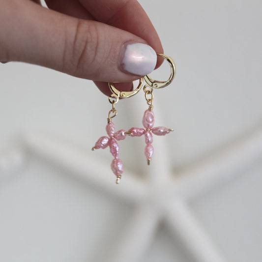 Pink Cross Earrings