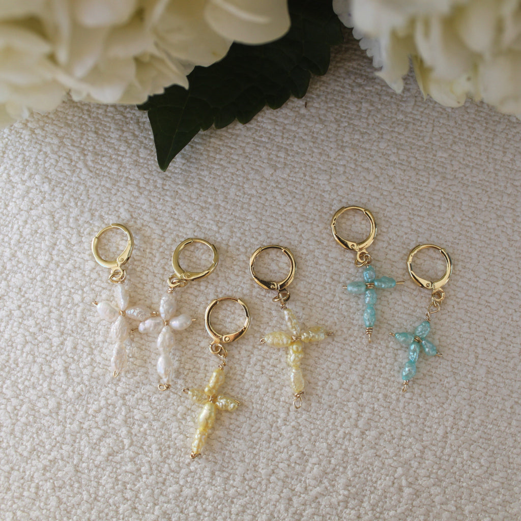 White Cross Earrings