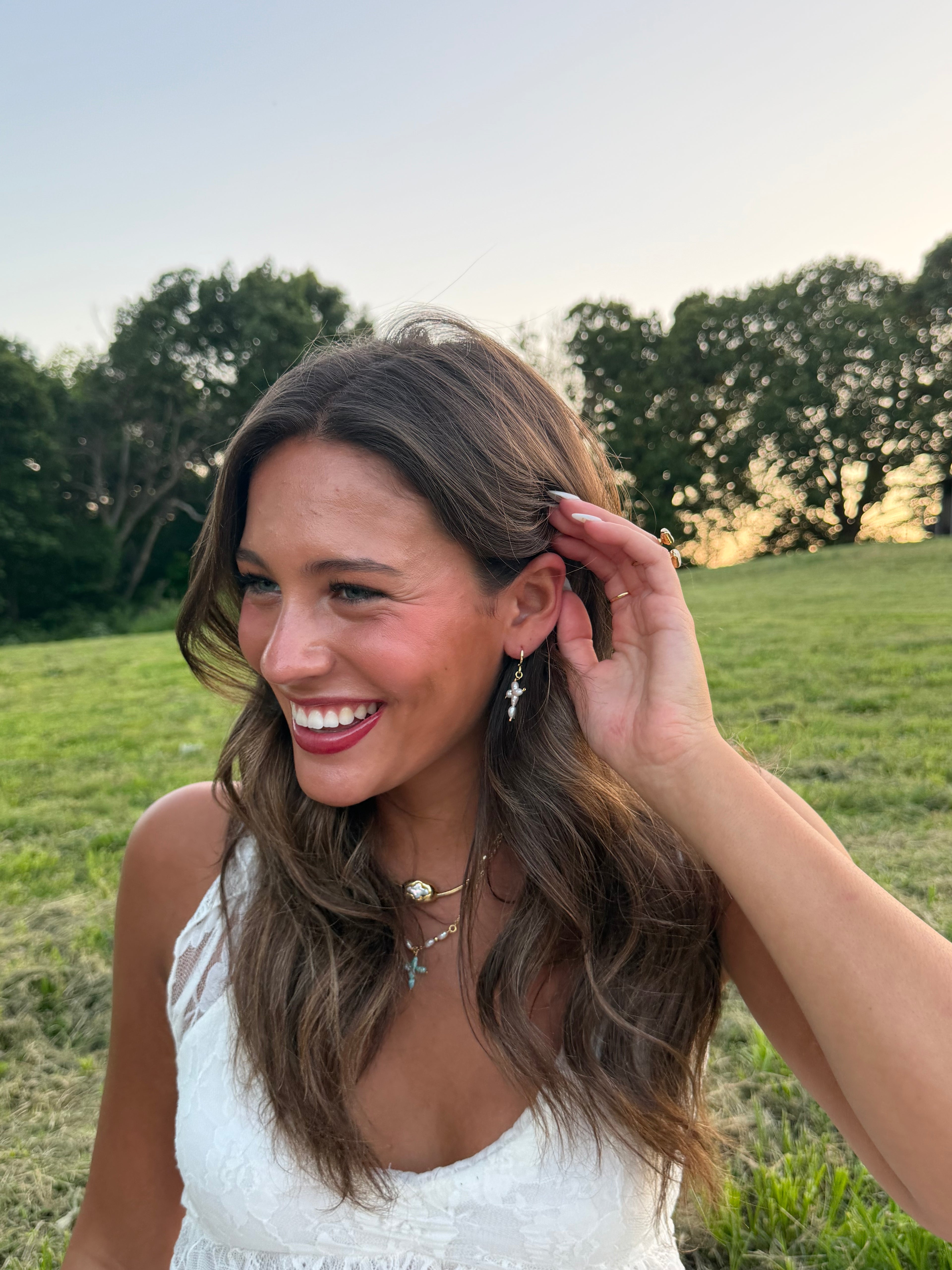 White Cross Earrings